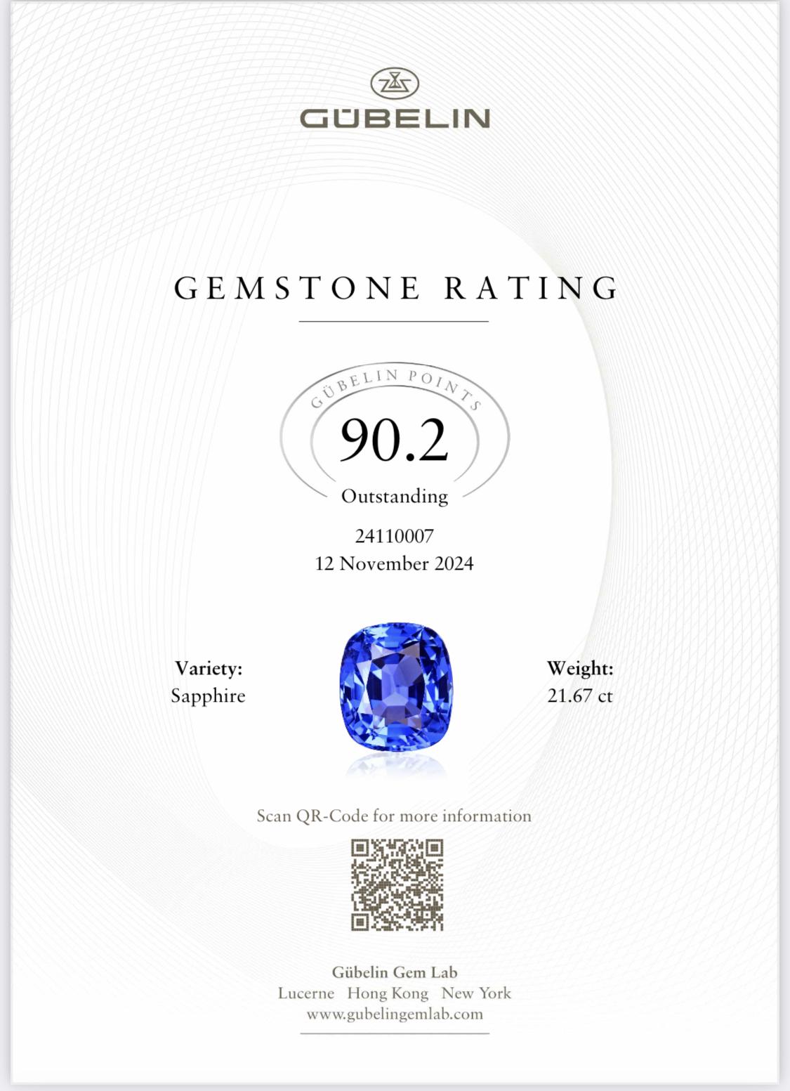 Emilio Jewelry Certified 21.00 Carat No Heat Untreated Sapphire