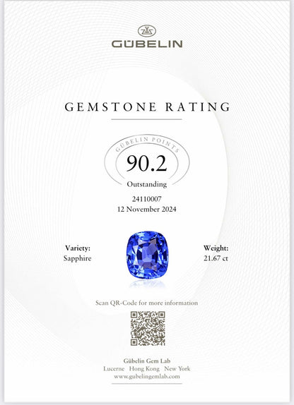 Emilio Jewelry Certified 21.00 Carat No Heat Untreated Sapphire