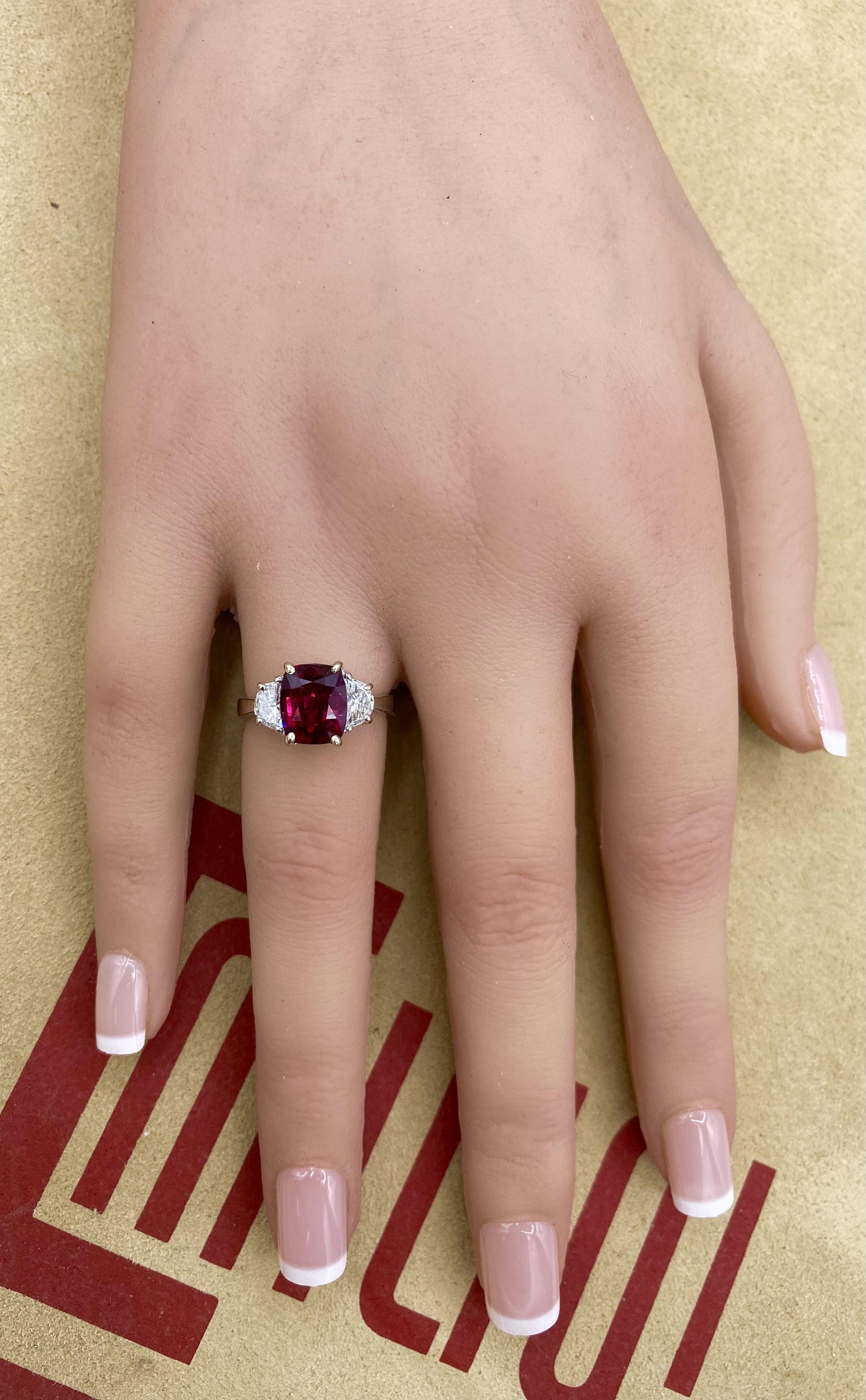 Emilio Jewelry Certified 4.00 Carat No Heat Ruby Ring