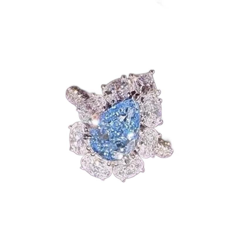 Emilio Jewelry Gia Certified 5.00 Carat Blue Diamond Ring