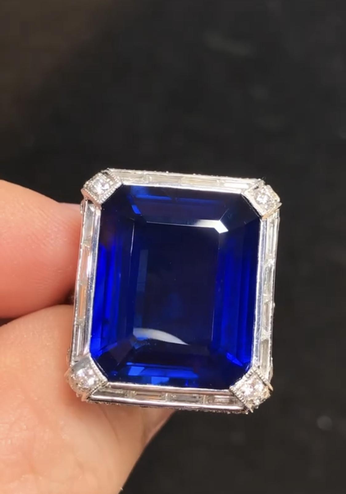 Emilio Jewelry SSEF Certified 20 Carat Royal Blue No Heat Burma Sapphire Ring