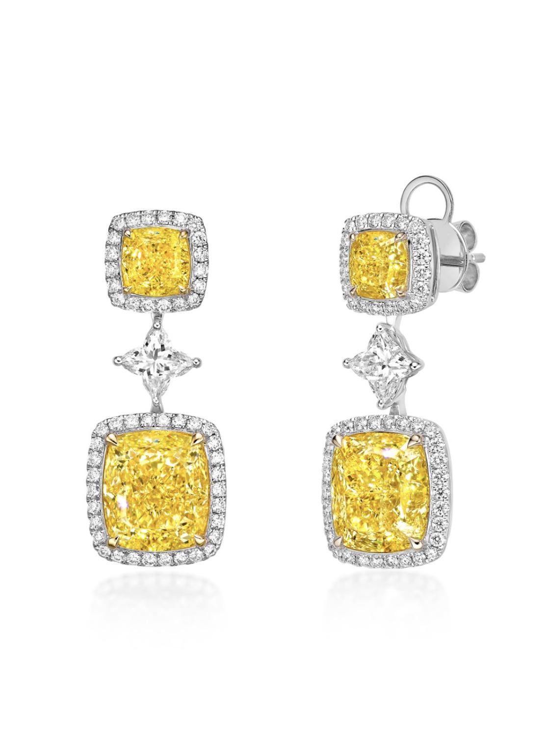 Emilio Jewelry Gia Certified 10.00 Carat Fancy Yellow Flawless Diamond Earring