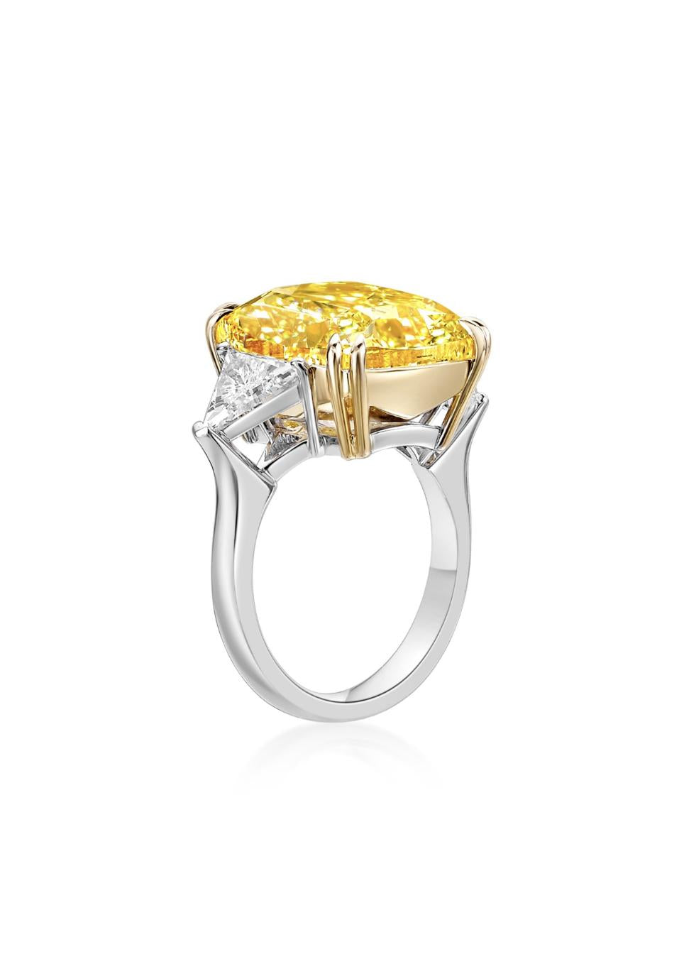 Emilio Jewelry Gia Certified 19.30 Carat Fancy Intense Yellow Diamond Ring