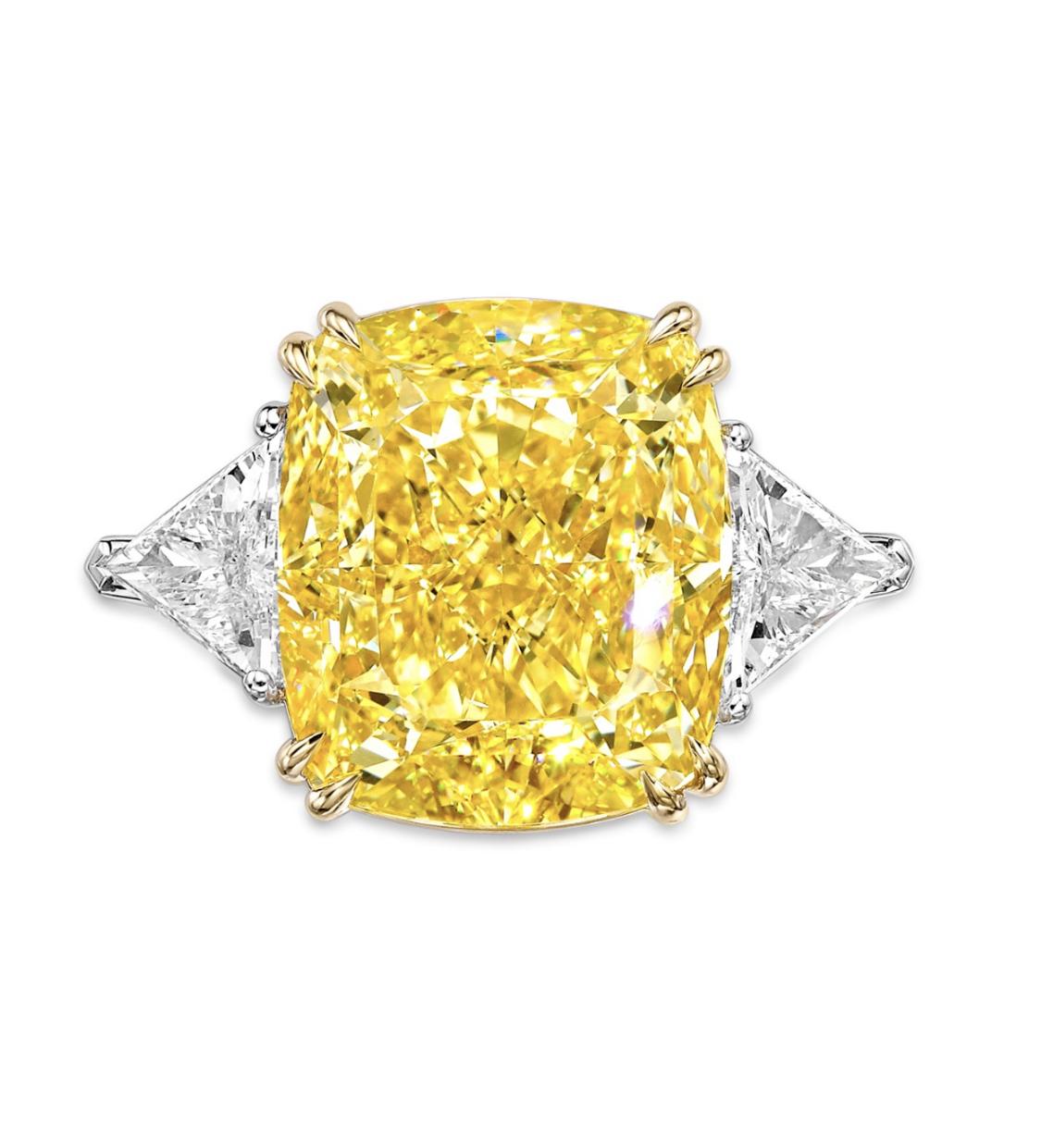 Emilio Jewelry Gia Certified 19.30 Carat Fancy Intense Yellow Diamond Ring