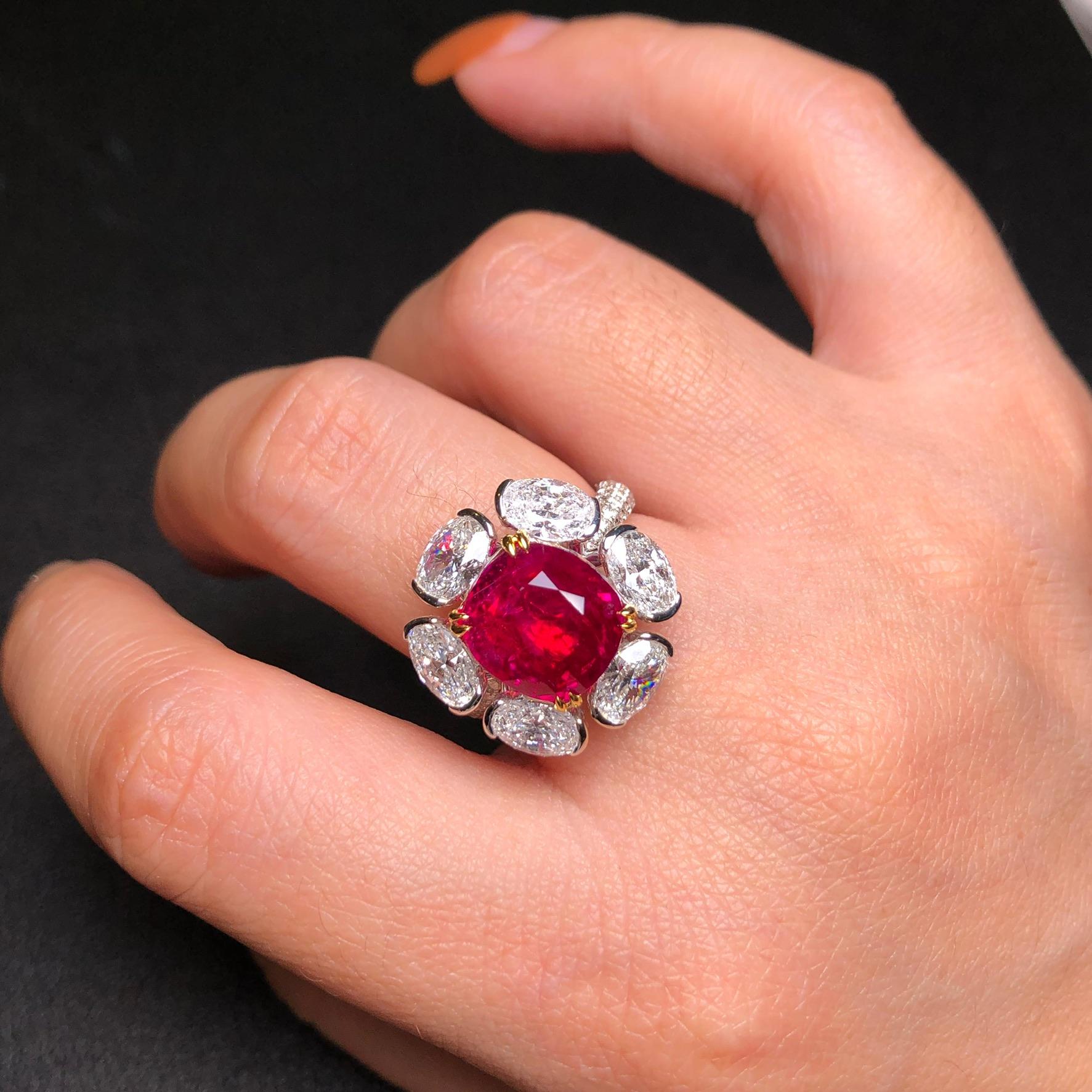 Emilio Jewelry Certified 6.50 Carat Burma No Heat Pigeons Blood Ruby Ring