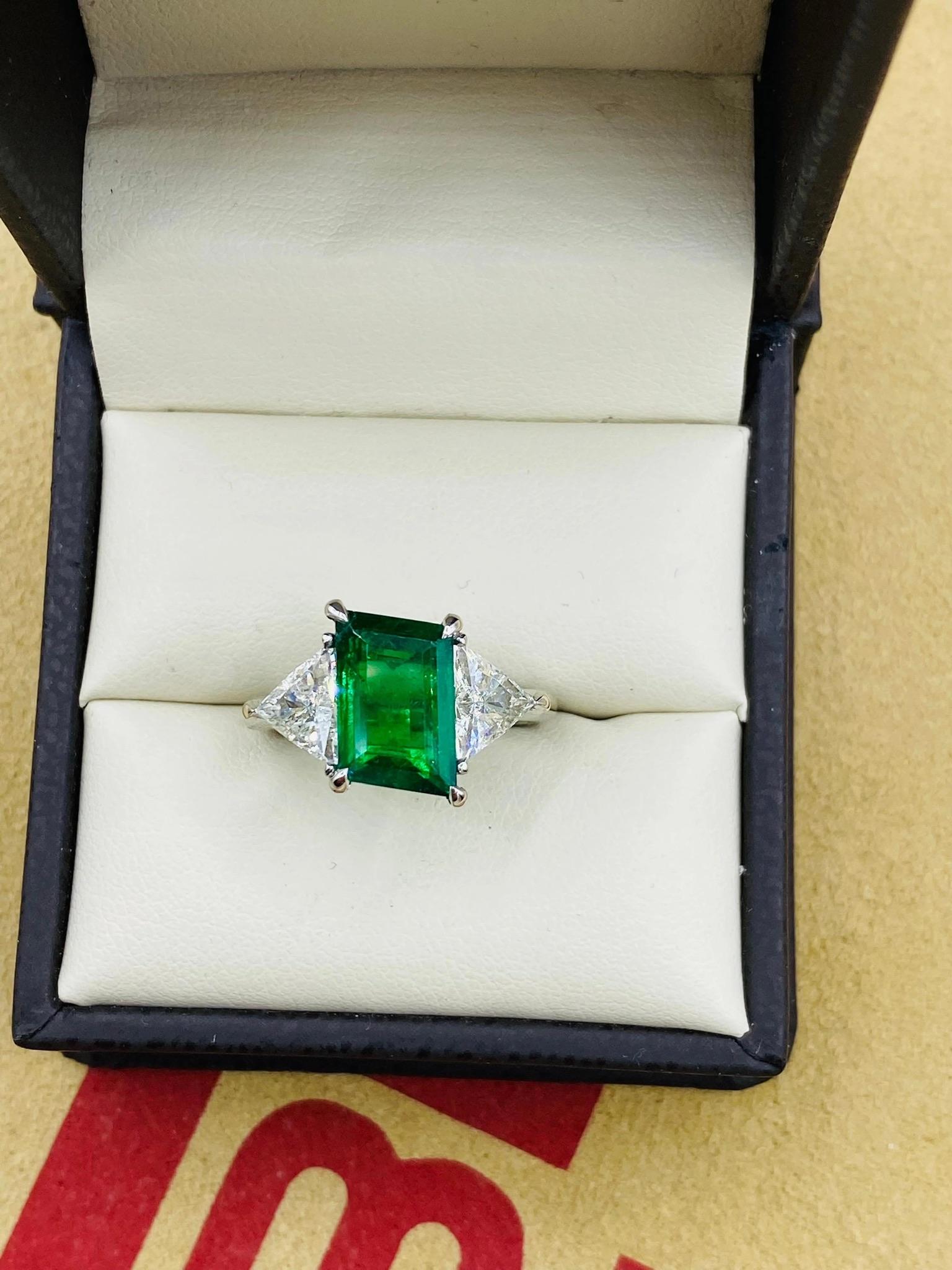 Emilio Jewelry Certified 3.52 Carat Hexagon Emerald Ring