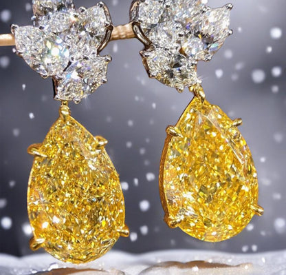 Emilio Jewelry Gia Certified 14.00 Carat Fancy Yellow Pear Diamond Earrings