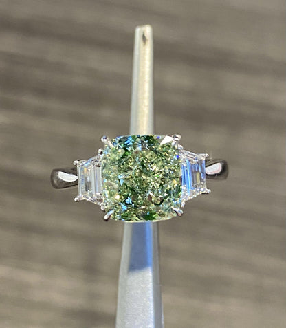 Emilio Jewelry GIA Certified 4.20 Carat Fancy Yellow Green Diamond Ring