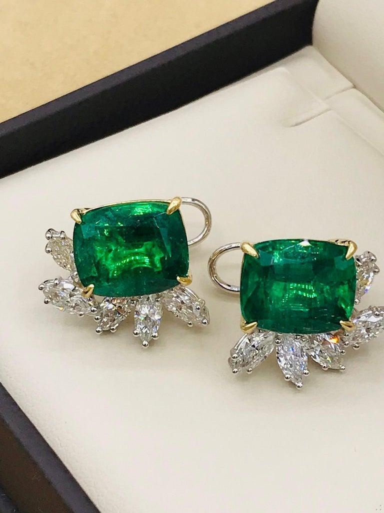 Emilio Jewelry 14.62 Carat Certified Vivid Green Emerald Diamond Earrings
