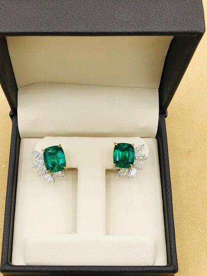 Emilio Jewelry 14.62 Carat Certified Vivid Green Emerald Diamond Earrings