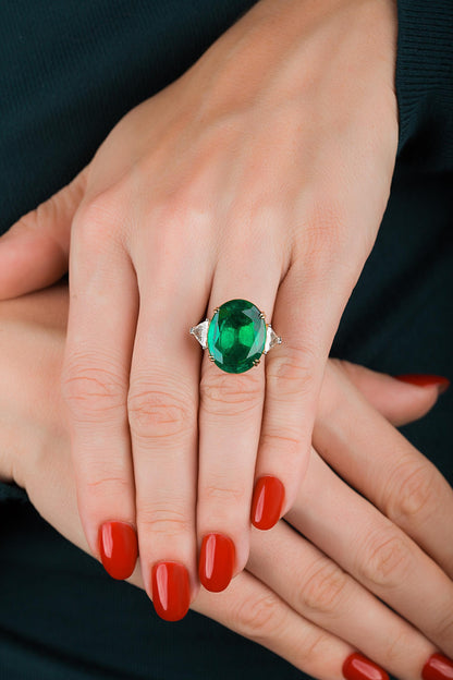 Emilio Jewelry 17.37 Carat Vivid Green Oval Emerald Diamond Ring