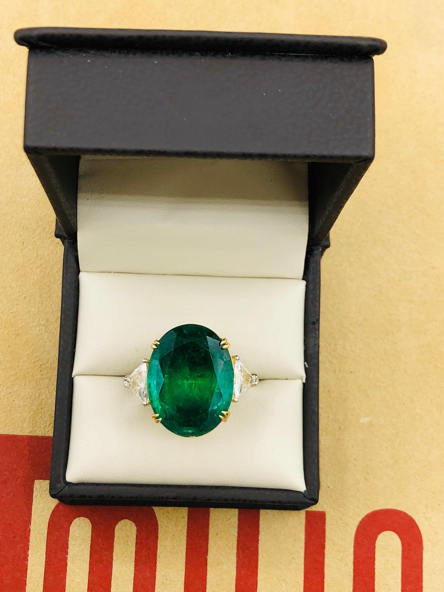 Emilio Jewelry 17.37 Carat Vivid Green Oval Emerald Diamond Ring