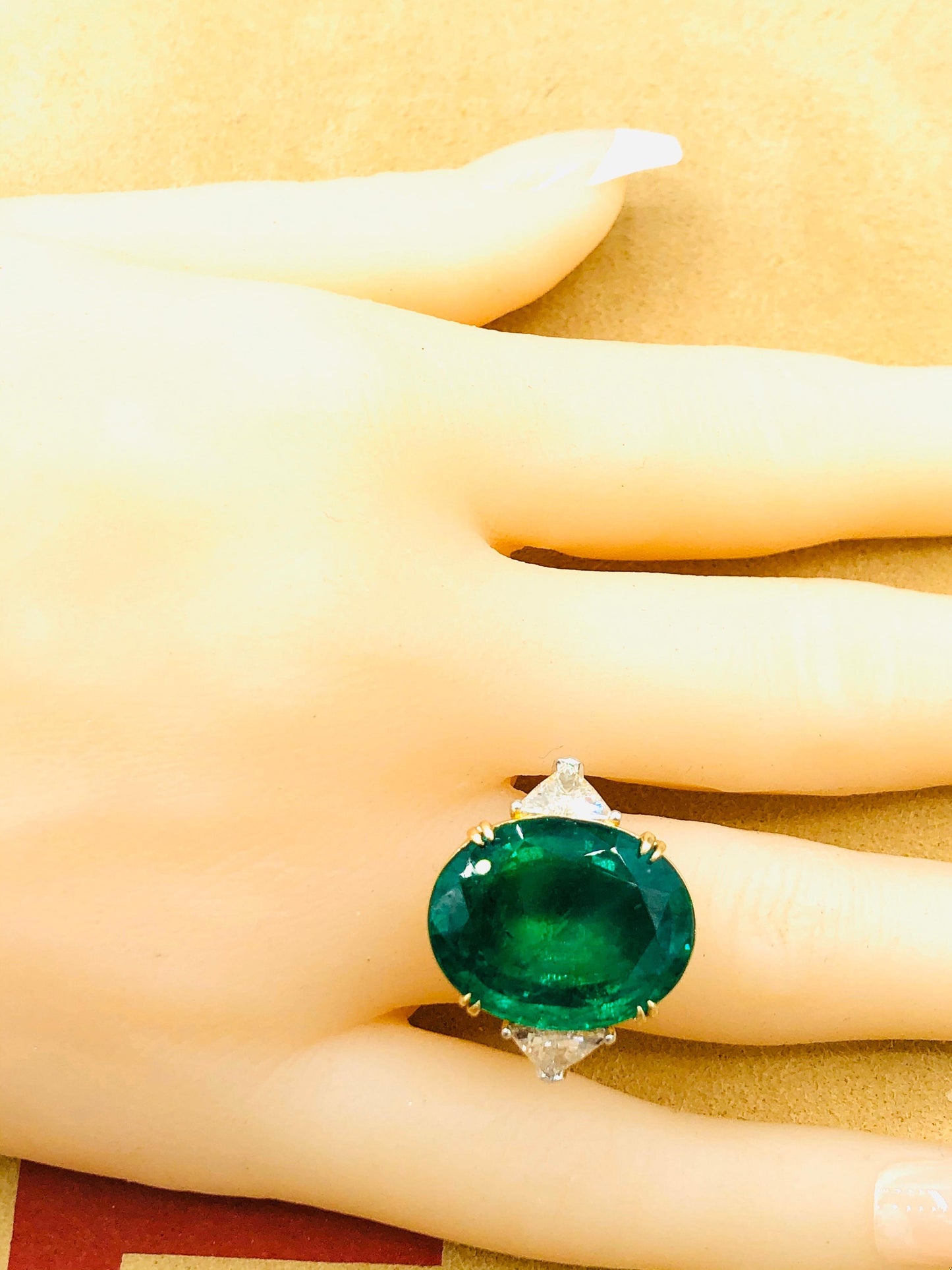Emilio Jewelry 17.37 Carat Vivid Green Oval Emerald Diamond Ring