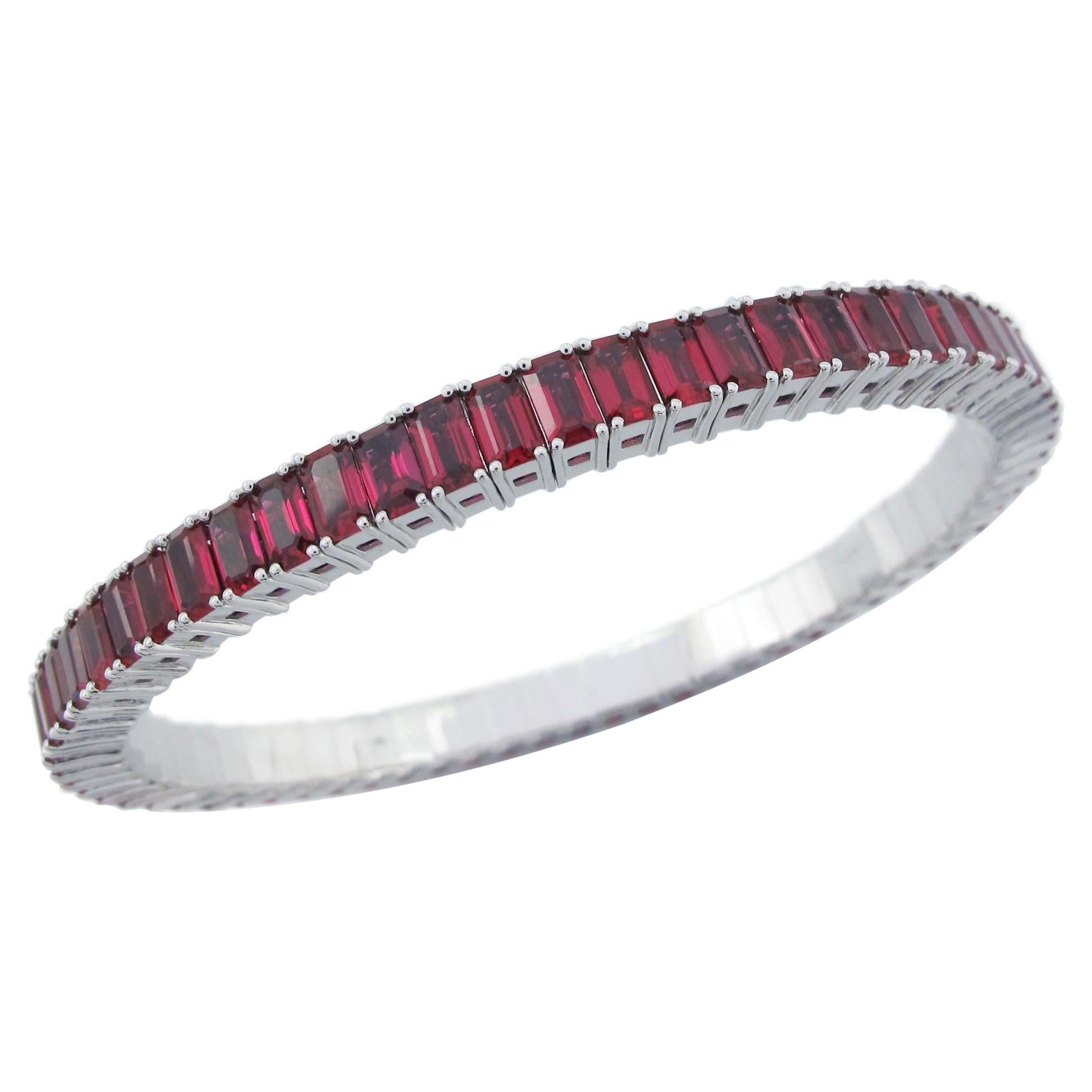 Emilio Jewelry 19.00 Carat Emerald Cut Ruby Bangle