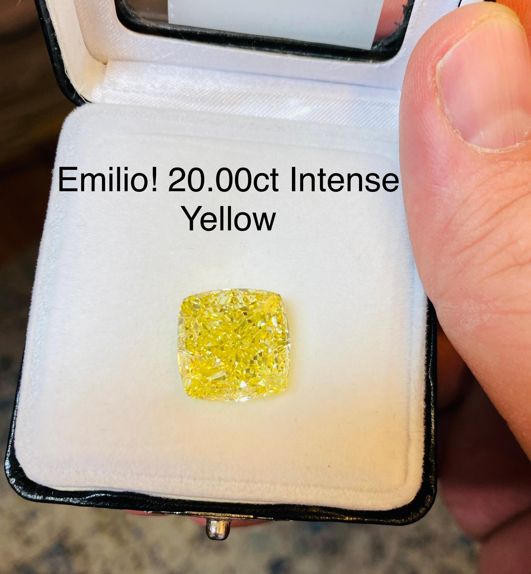 Emilio Jewelry 20.00 Carat Gia Certified Fancy Intense Yellow Diamond