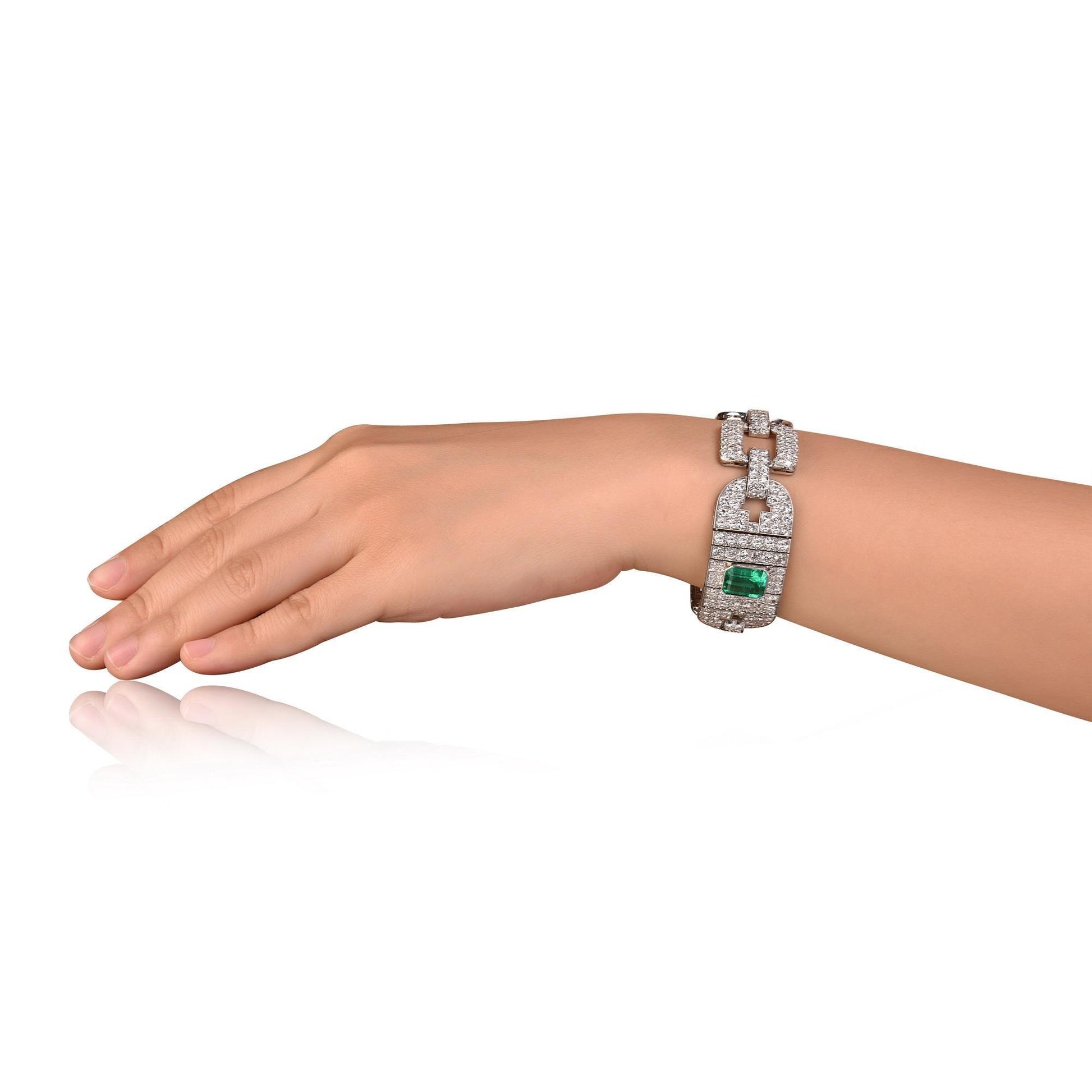 Emilio Jewelry 25.00 Carat Certified Colombian Emerald Diamond Platinum Bracelet