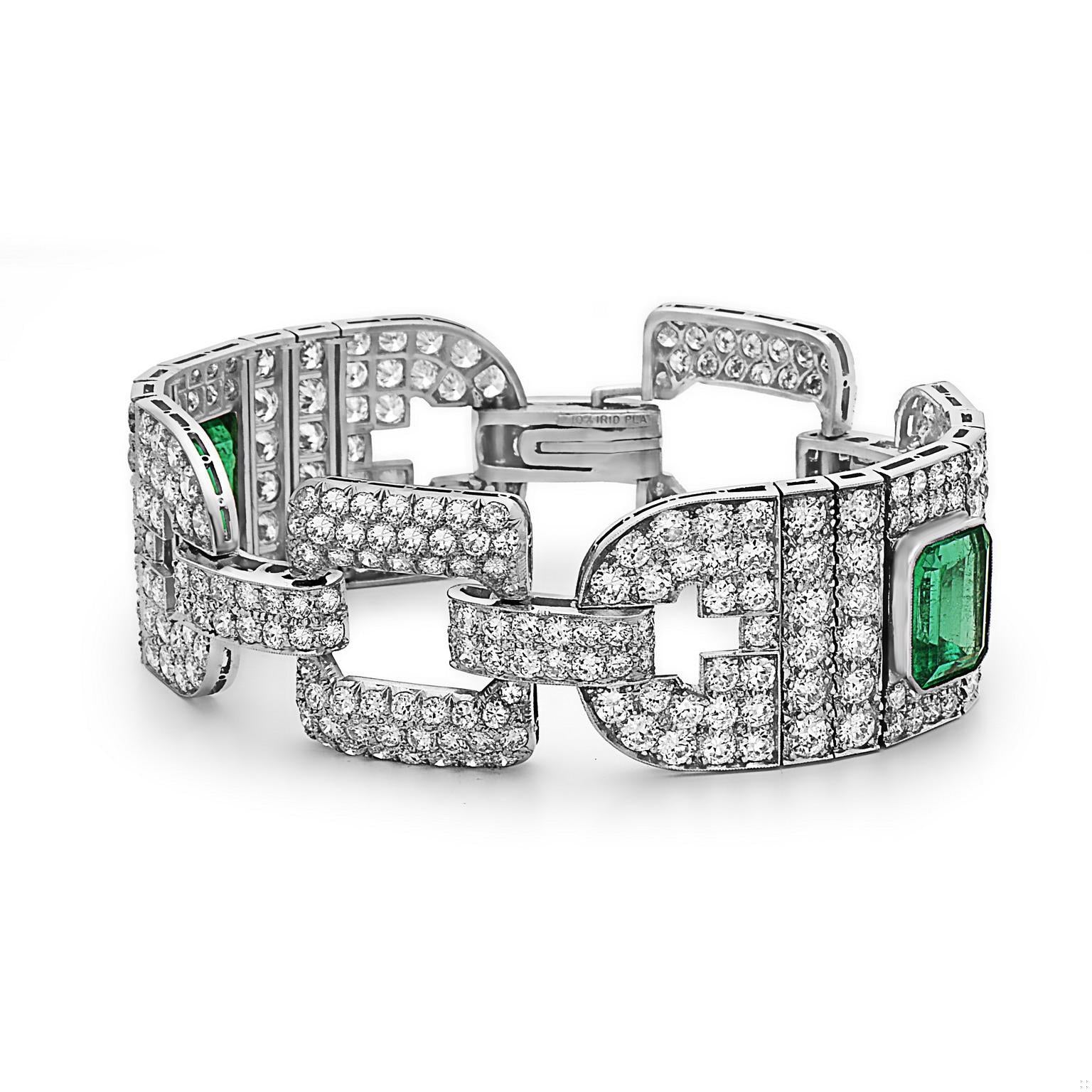 Emilio Jewelry 25.00 Carat Certified Colombian Emerald Diamond Platinum Bracelet