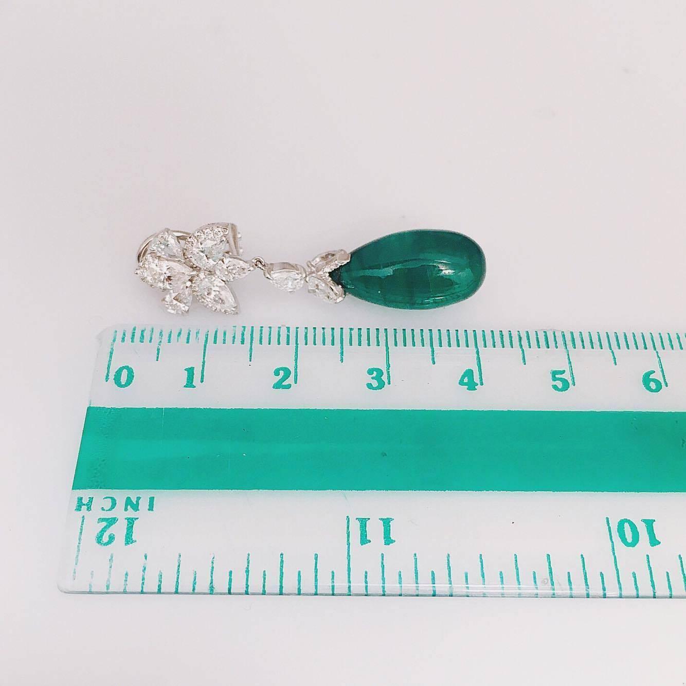 Emilio Jewelry 25.21 Carat Oval Cabochon Emeralds Diamonds Gold Earrings