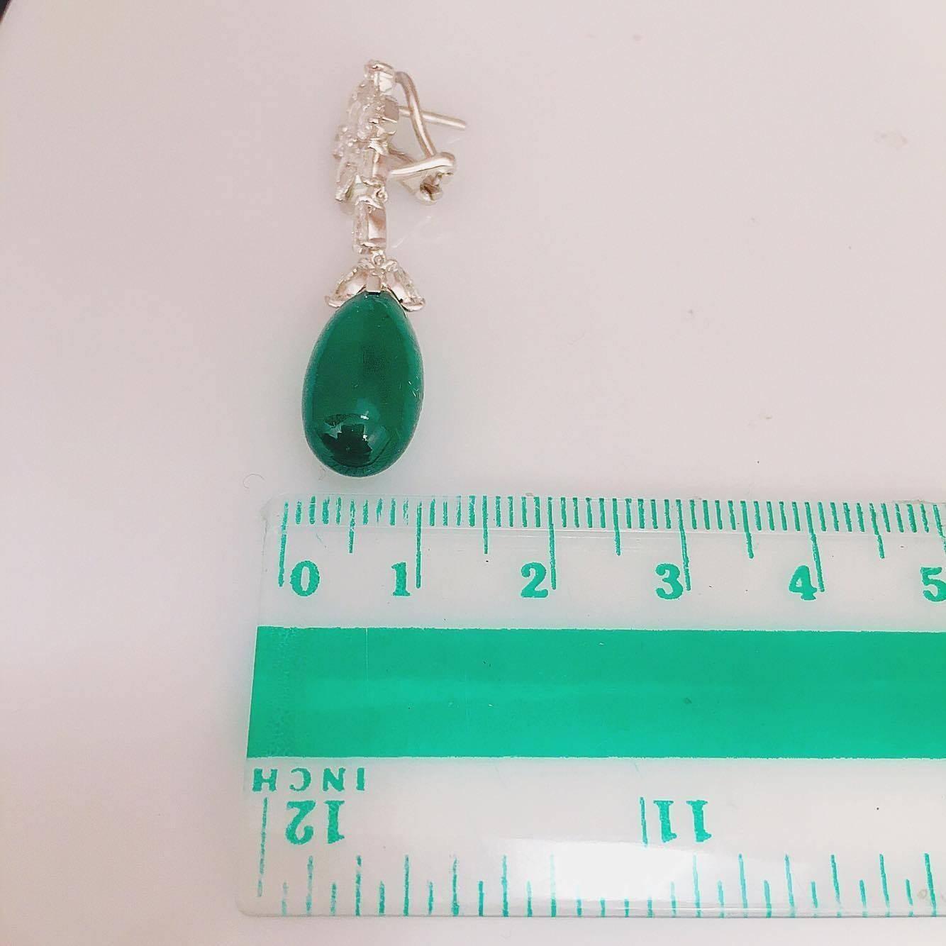 Emilio Jewelry 25.21 Carat Oval Cabochon Emeralds Diamonds Gold Earrings