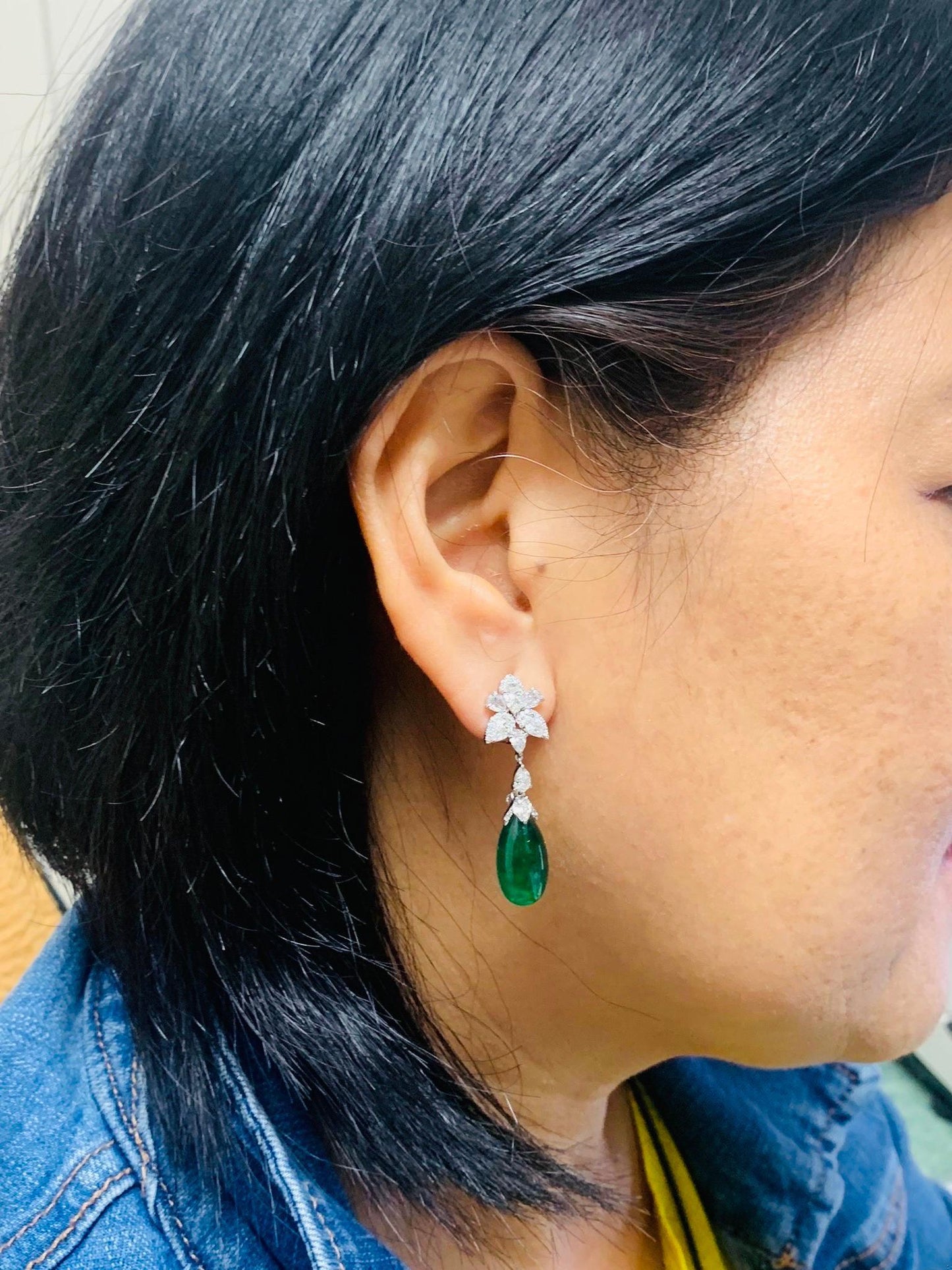 Emilio Jewelry 25.21 Carat Oval Cabochon Emeralds Diamonds Gold Earrings