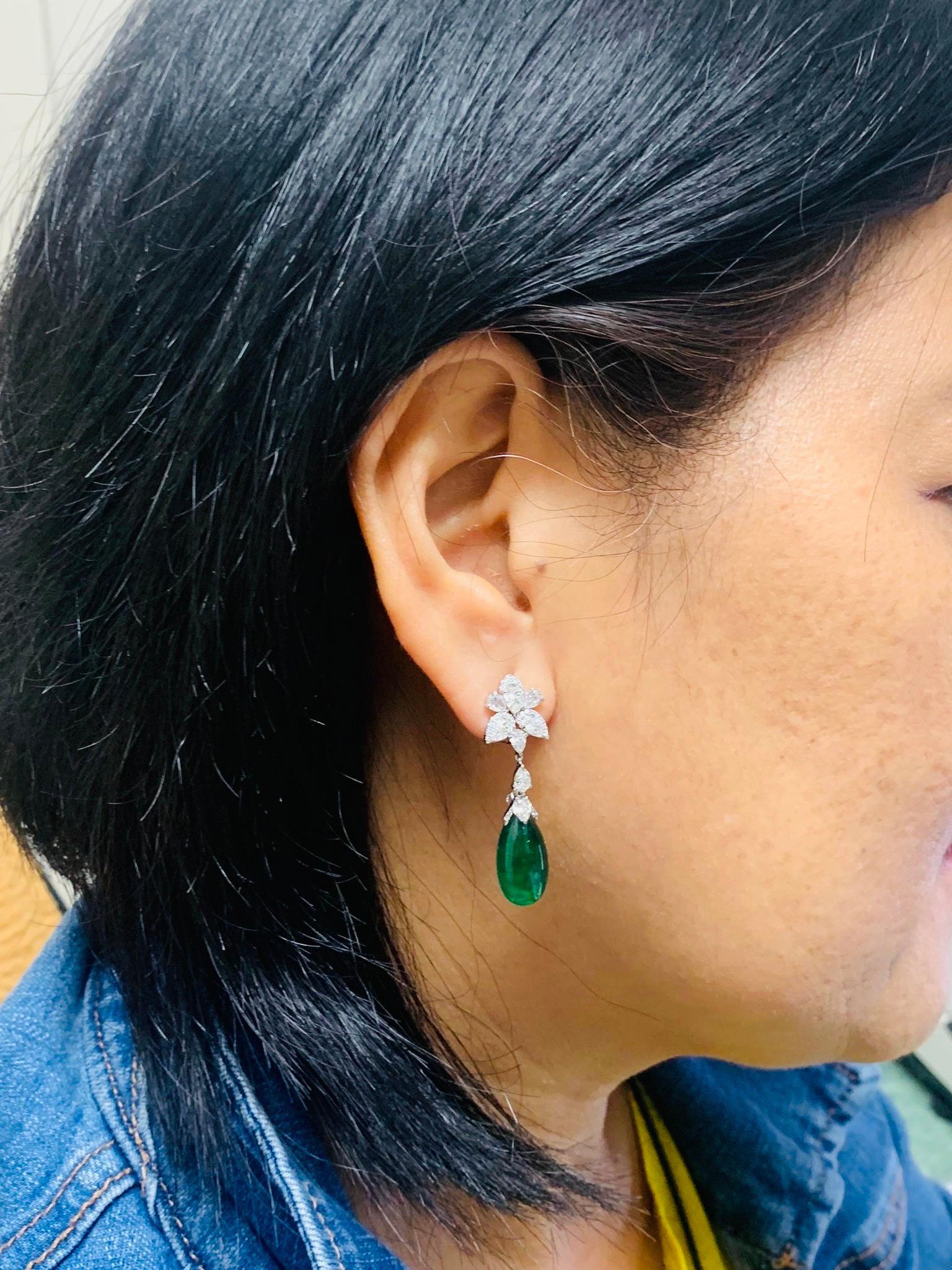 Emilio Jewelry 25.21 Carat Oval Cabochon Emeralds Diamonds Gold Earrings