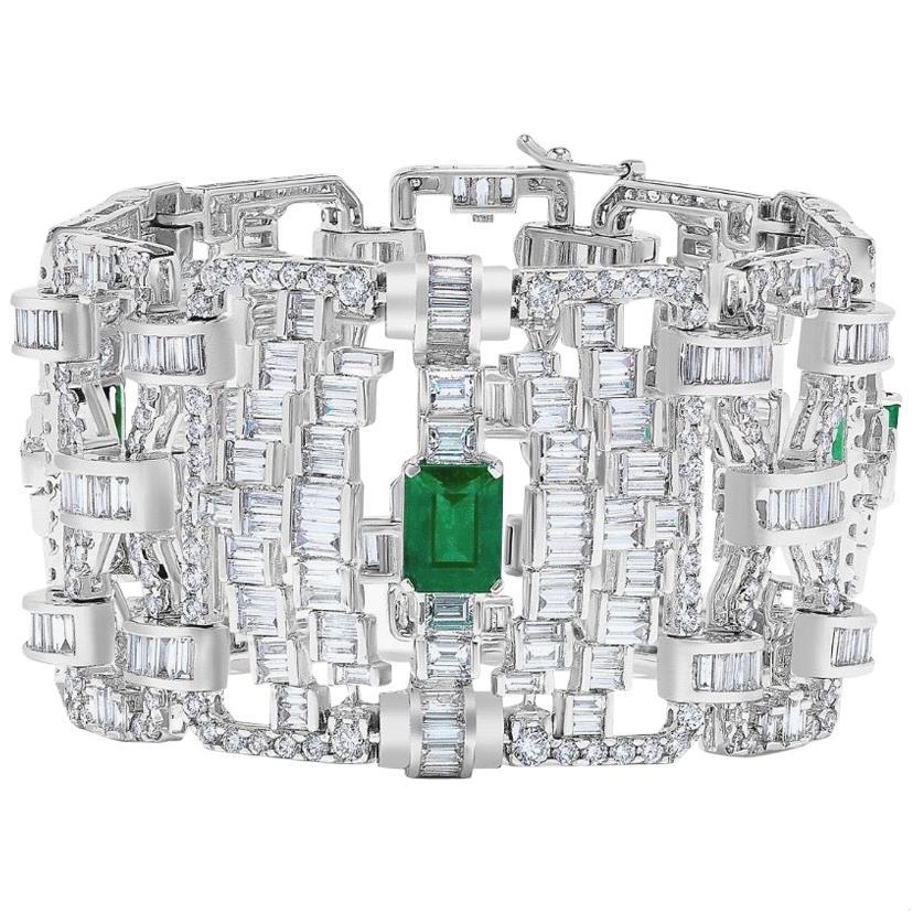 Emilio Jewelry 36.00 Carat Certified Emerald Diamond Bracelet