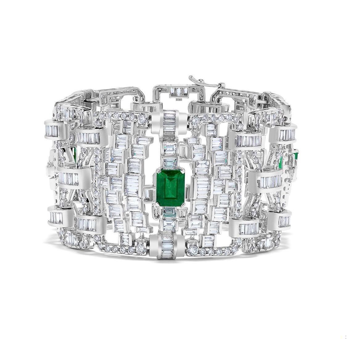 Emilio Jewelry 36.00 Carat Certified Emerald Diamond Bracelet