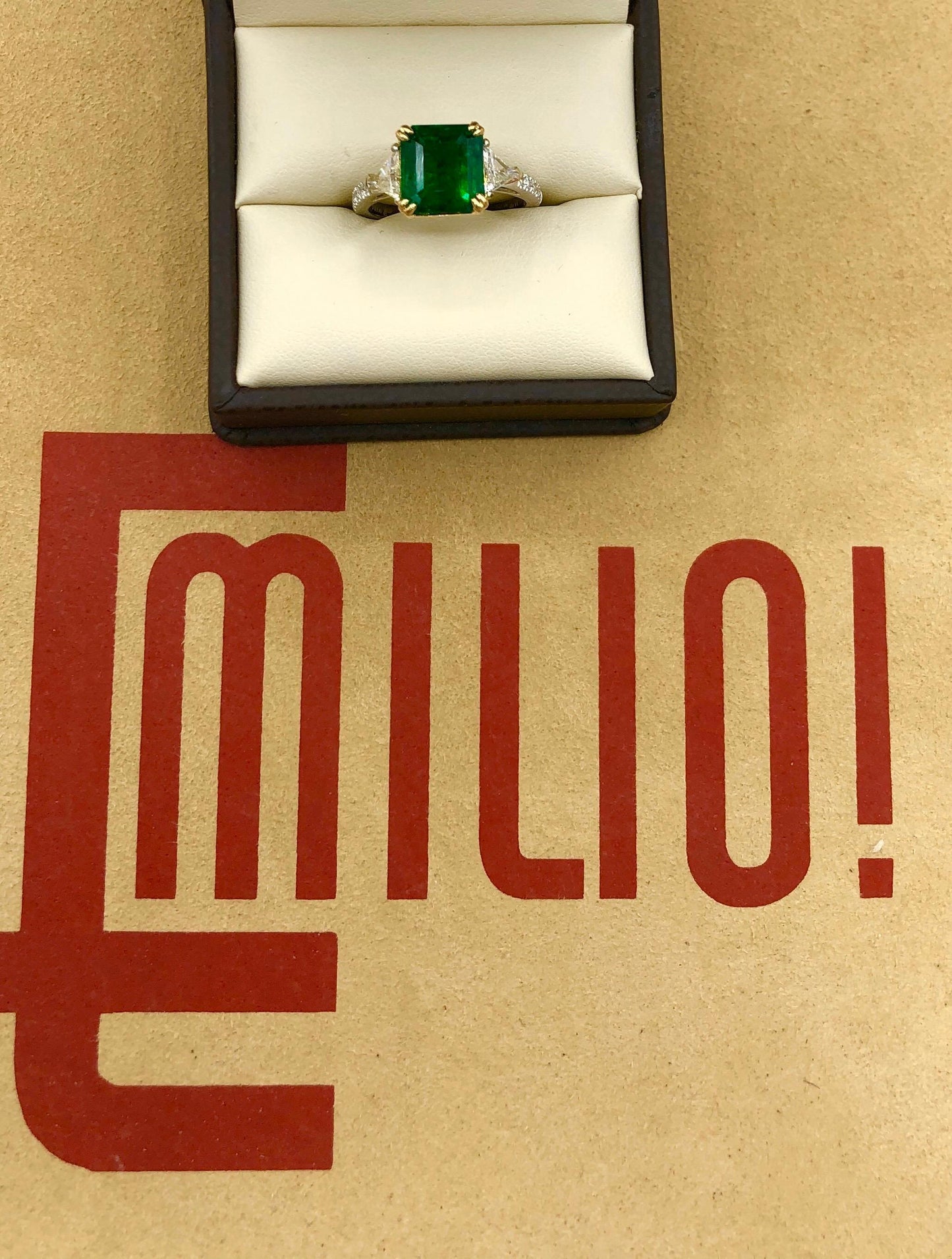 Emilio Jewelry 3.72 Carat Gia Certified Vivid Green Emerald Diamond Ring