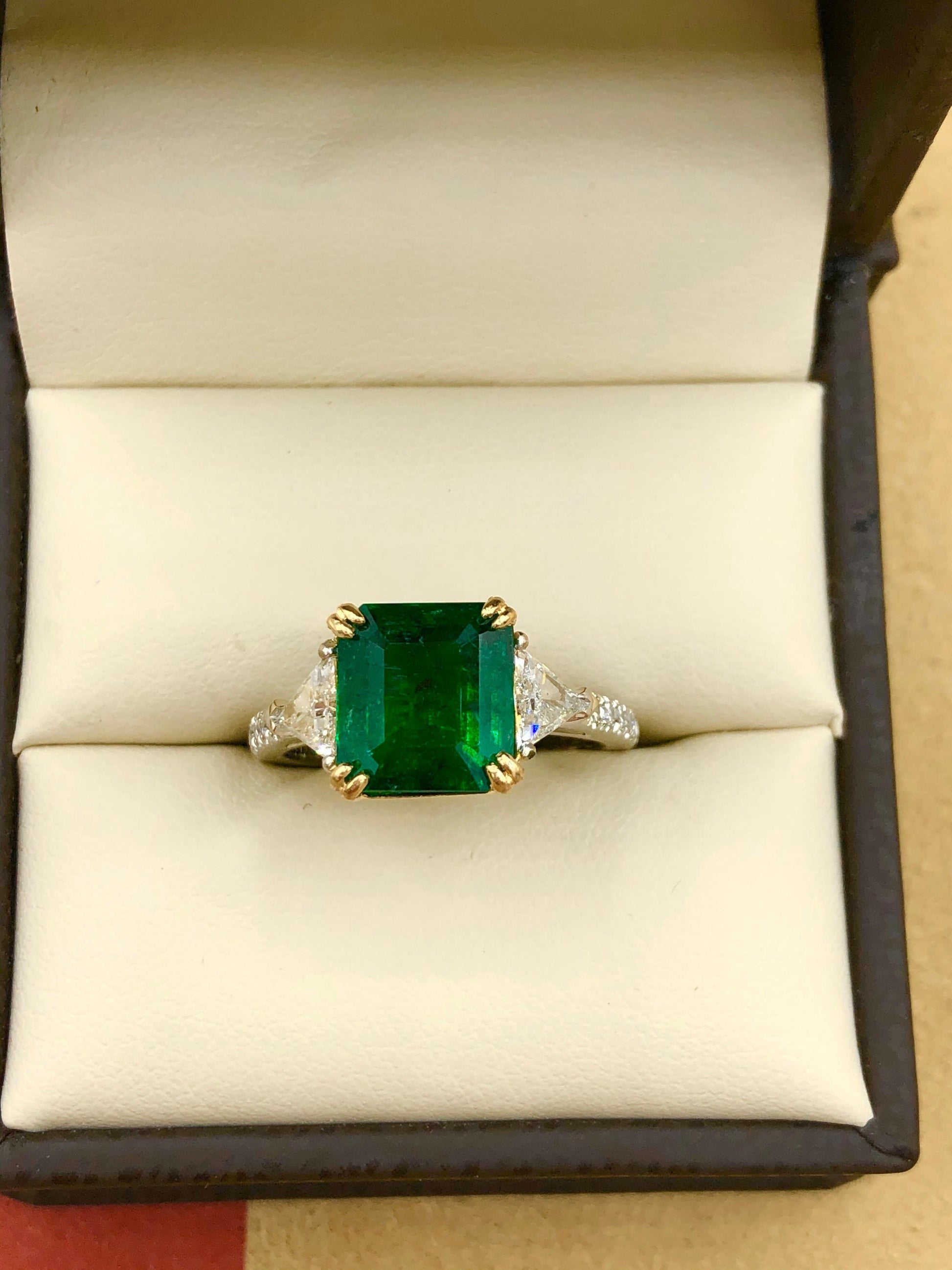 Emilio Jewelry 3.72 Carat Gia Certified Vivid Green Emerald Diamond Ring