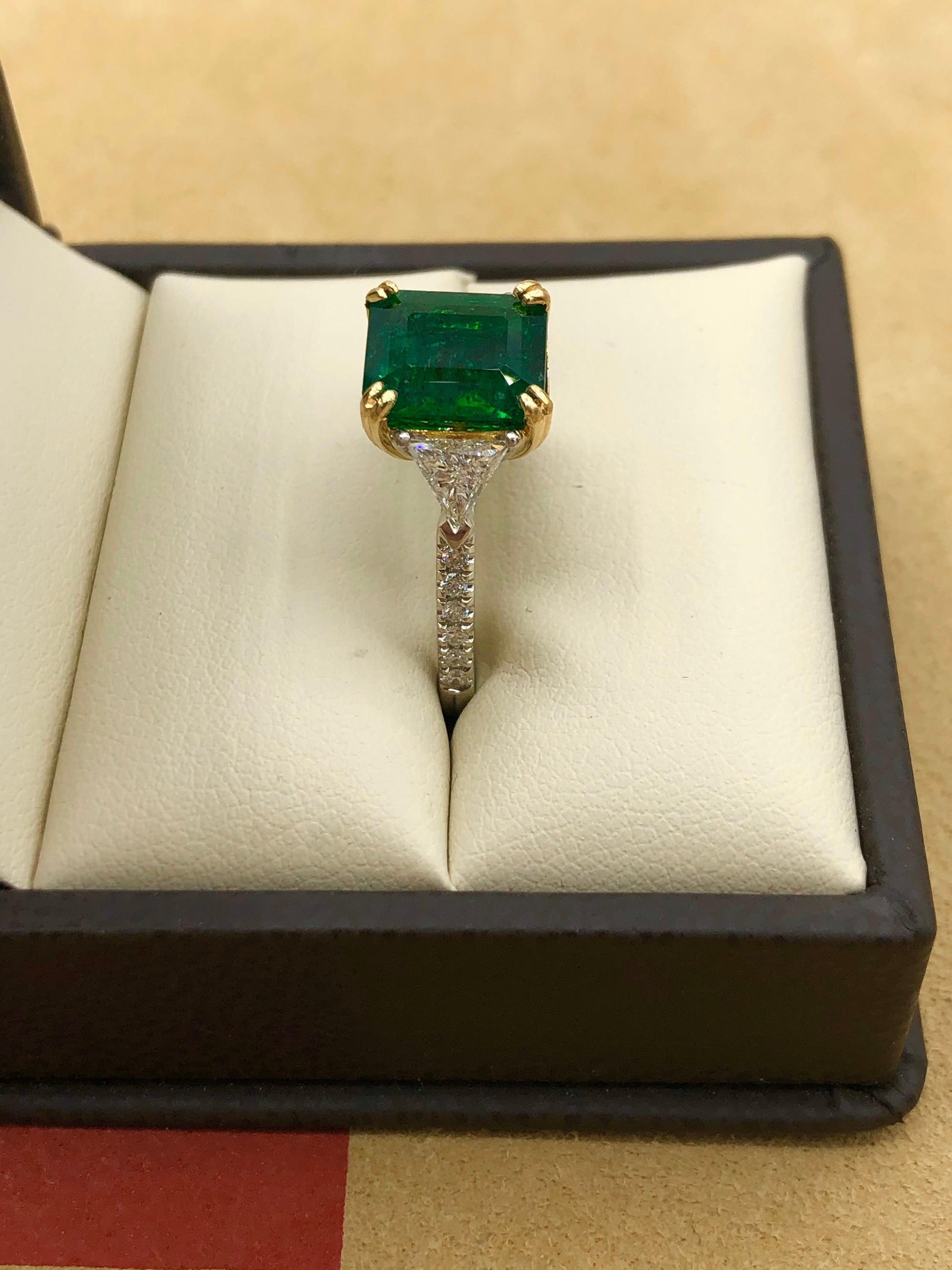 Emilio Jewelry 3.72 Carat Gia Certified Vivid Green Emerald Diamond Ring