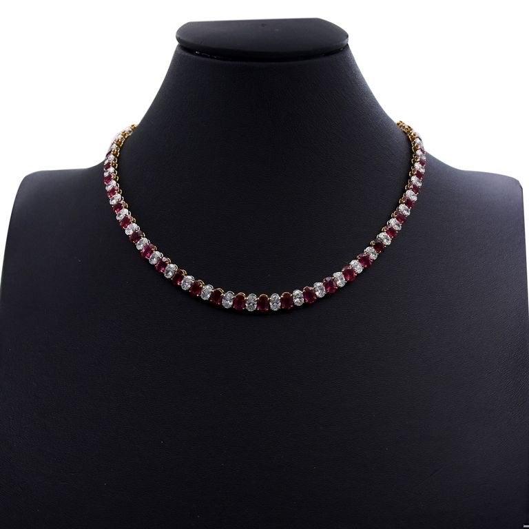 Emilio Jewelry 42.00 Carat Oval Ruby Diamond Riviera Necklace