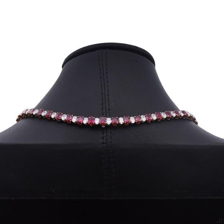 Emilio Jewelry 42.00 Carat Oval Ruby Diamond Riviera Necklace
