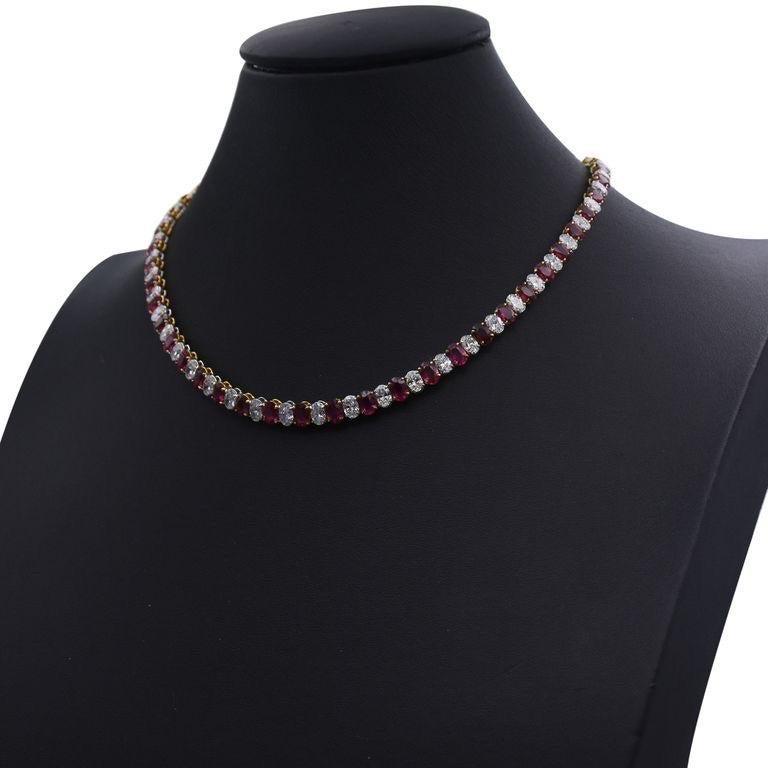 Emilio Jewelry 42.00 Carat Oval Ruby Diamond Riviera Necklace