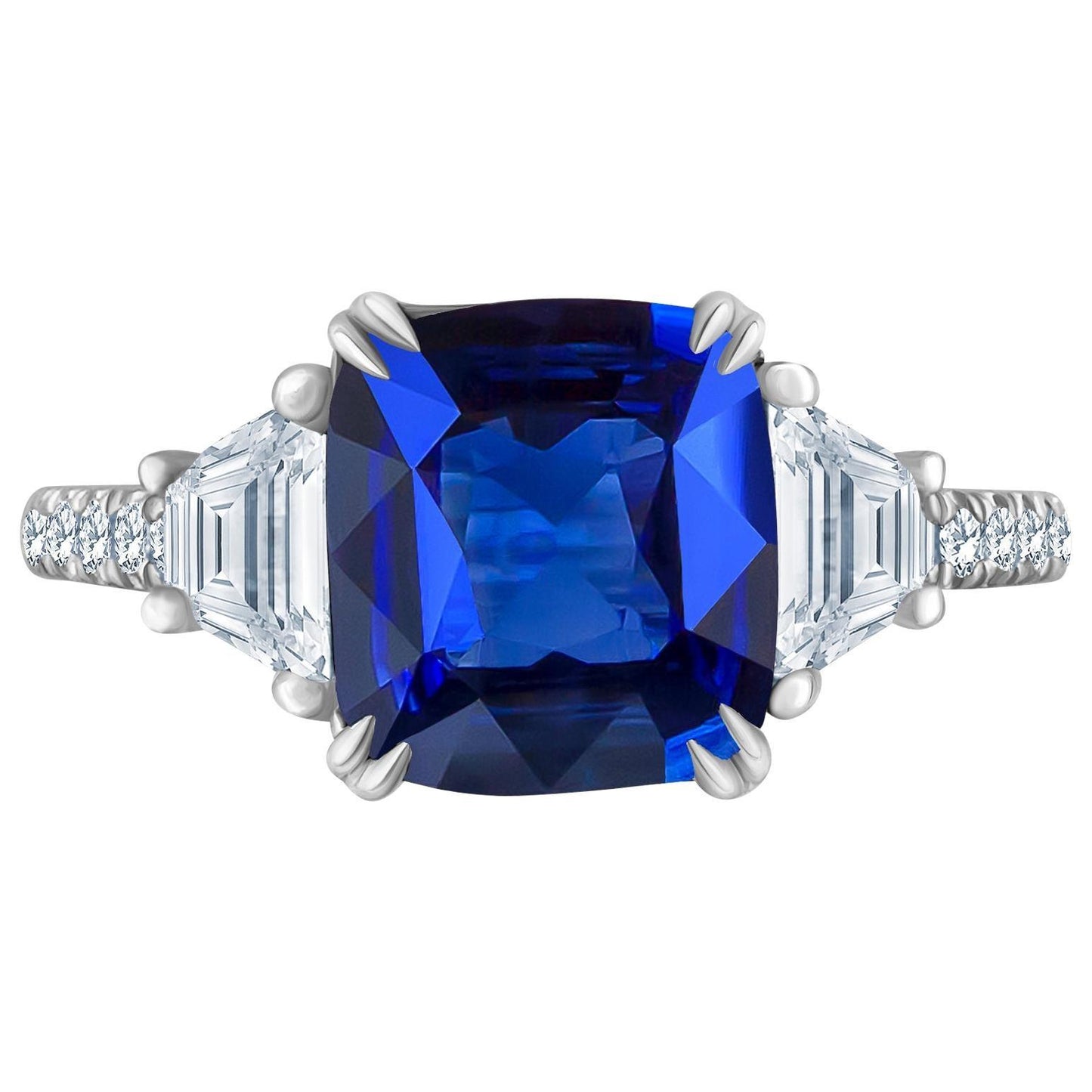 Emilio Jewelry 4.24 Carat Vivid Blue Sapphire Diamond Ring