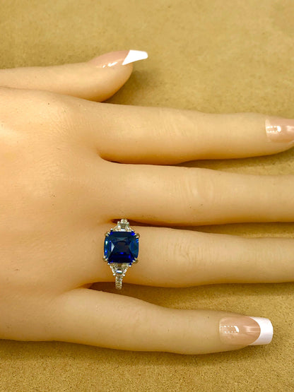 Emilio Jewelry 4.24 Carat Vivid Blue Sapphire Diamond Ring