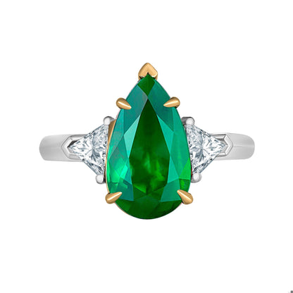 Emilio Jewelry 4.40 Carat Colombian Pear Shape Emerald Diamond Ring