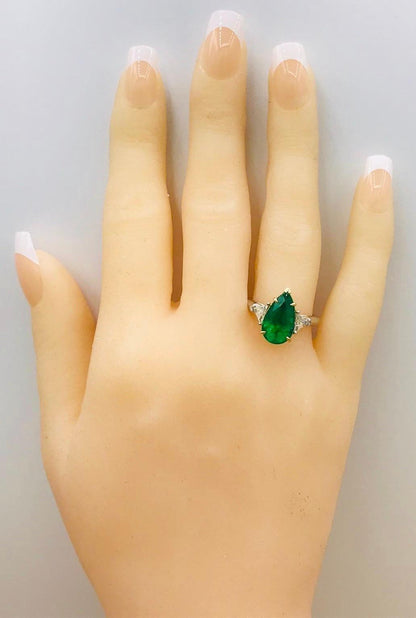 Emilio Jewelry 4.40 Carat Colombian Pear Shape Emerald Diamond Ring