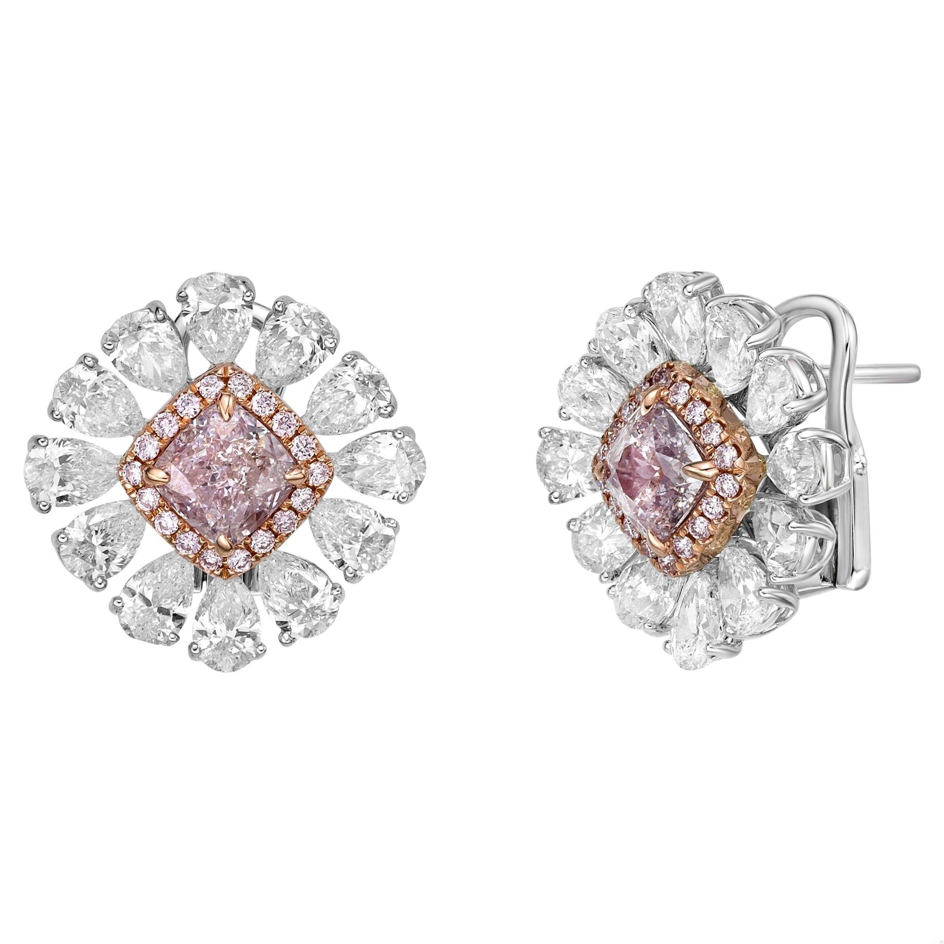 Emilio Jewelry 5.03 Carat Pink Diamond Flower Stud Earrings