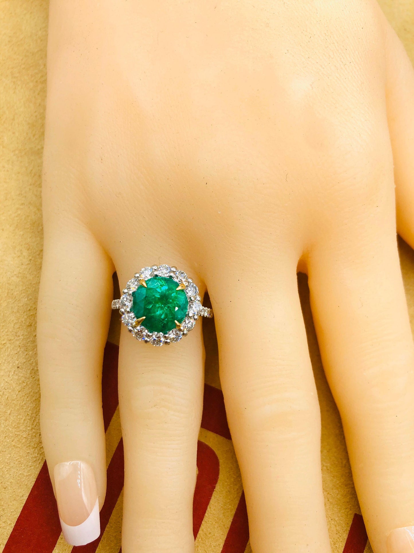 Emilio Jewelry 5.46 Carat Certified Colombian Emerald Diamond Ring
