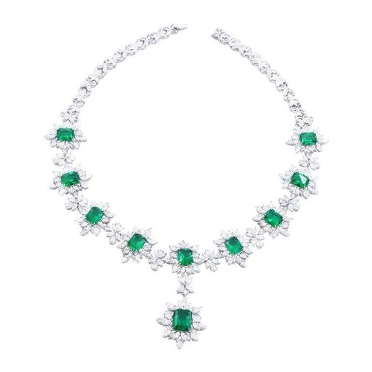 Emilio Jewelry 100 Carat Emerald Diamond Necklace
