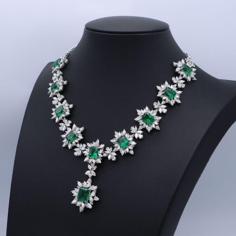 Emilio Jewelry 100 Carat Emerald Diamond Necklace