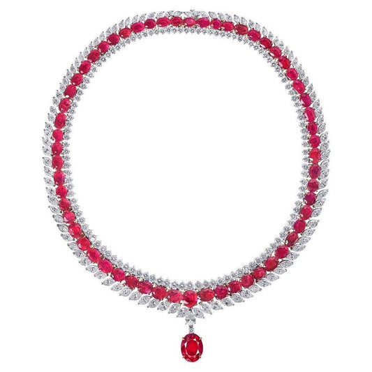 Emilio Jewelry Certified 110.00 Carat Burma No Heat Vivid Red Ruby Necklace