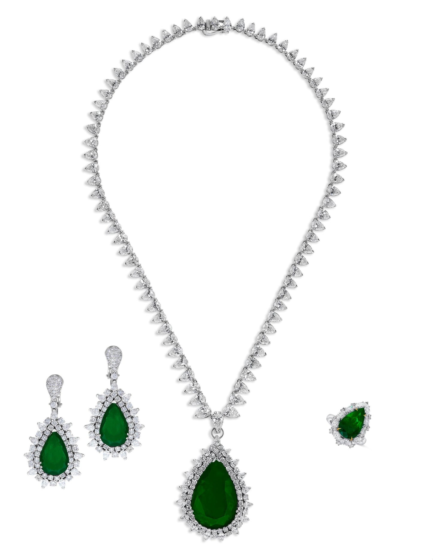 Emilio Jewelry Certified 117.00 Carat Colombian Muzo Vivid Green Emerald Suite