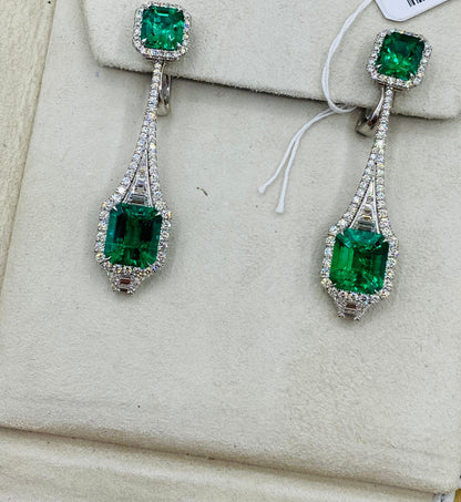 Emilio Jewelry Certified 12 Carat Colombian No Oil Muzo Vivid Green Earrings