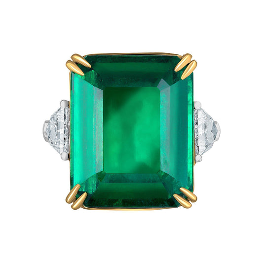 Emilio Jewelry Certified 19.21 Carat Emerald Diamond Ring