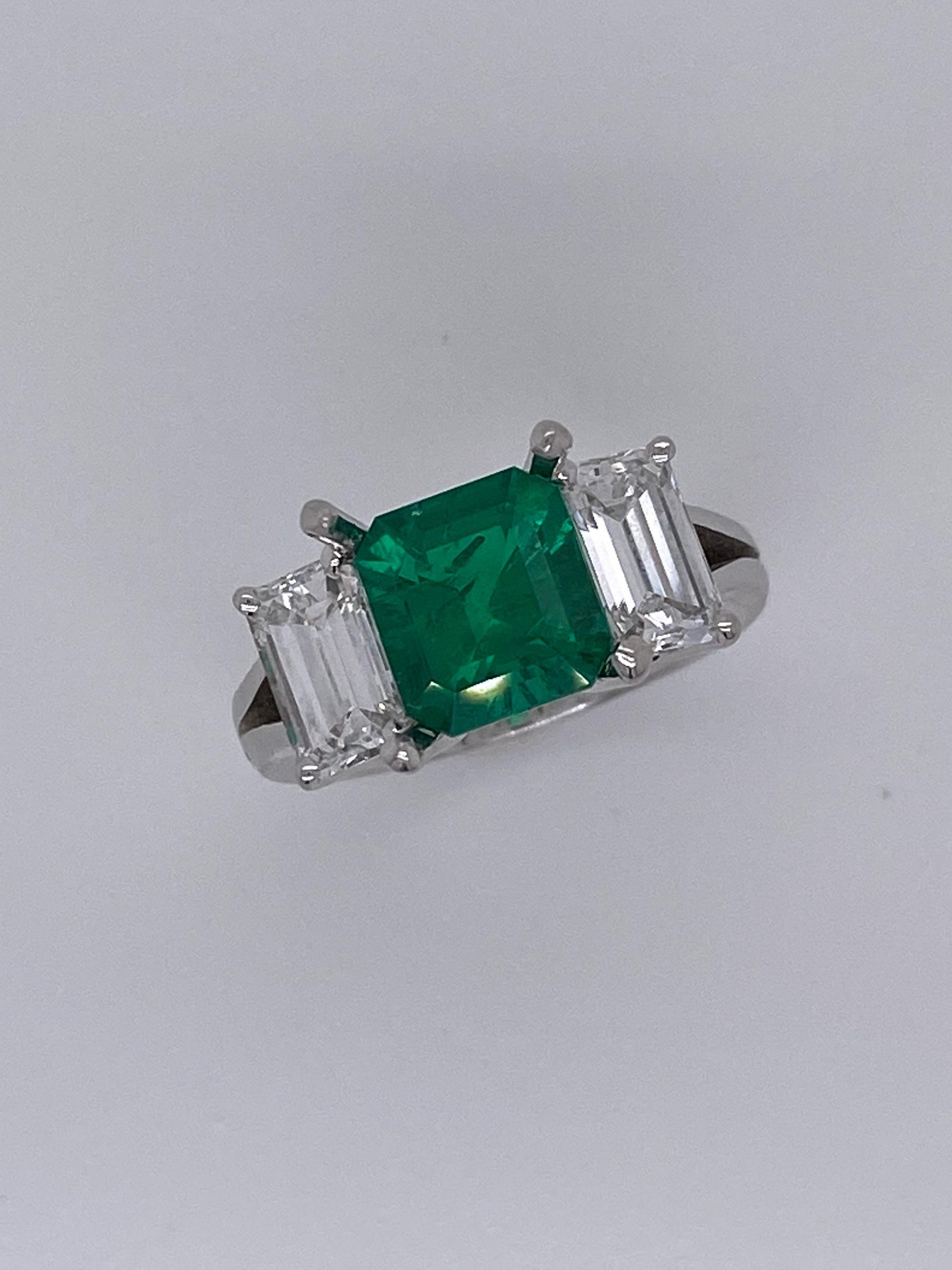 Emilio Jewelry Certified 2.28 Carat No Oil Untreated Colombian Emerald Ring