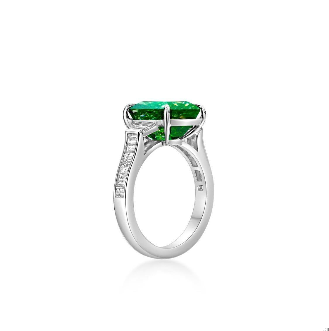 Emilio Jewelry Certified 5.94 Carat Vivid Green Muzo Colombian Emerald Ring