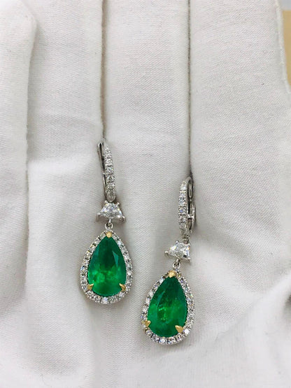 Emilio Jewelry Certified 6.70 Carat Vivid Green Colombian Emerald Earrings
