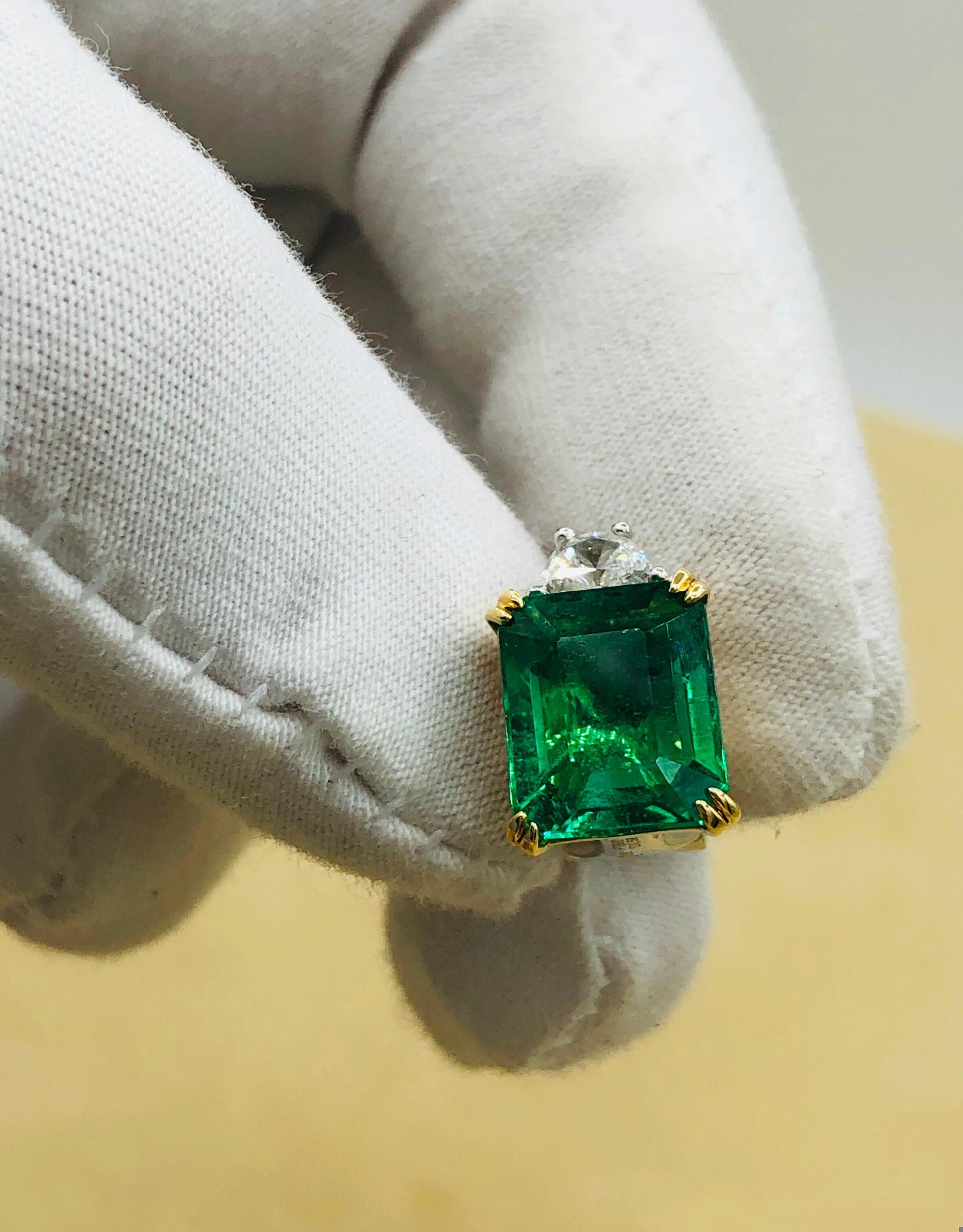 Emilio Jewelry Certified 9.65 Carat Genuine Emerald Diamond Platinum Earrings