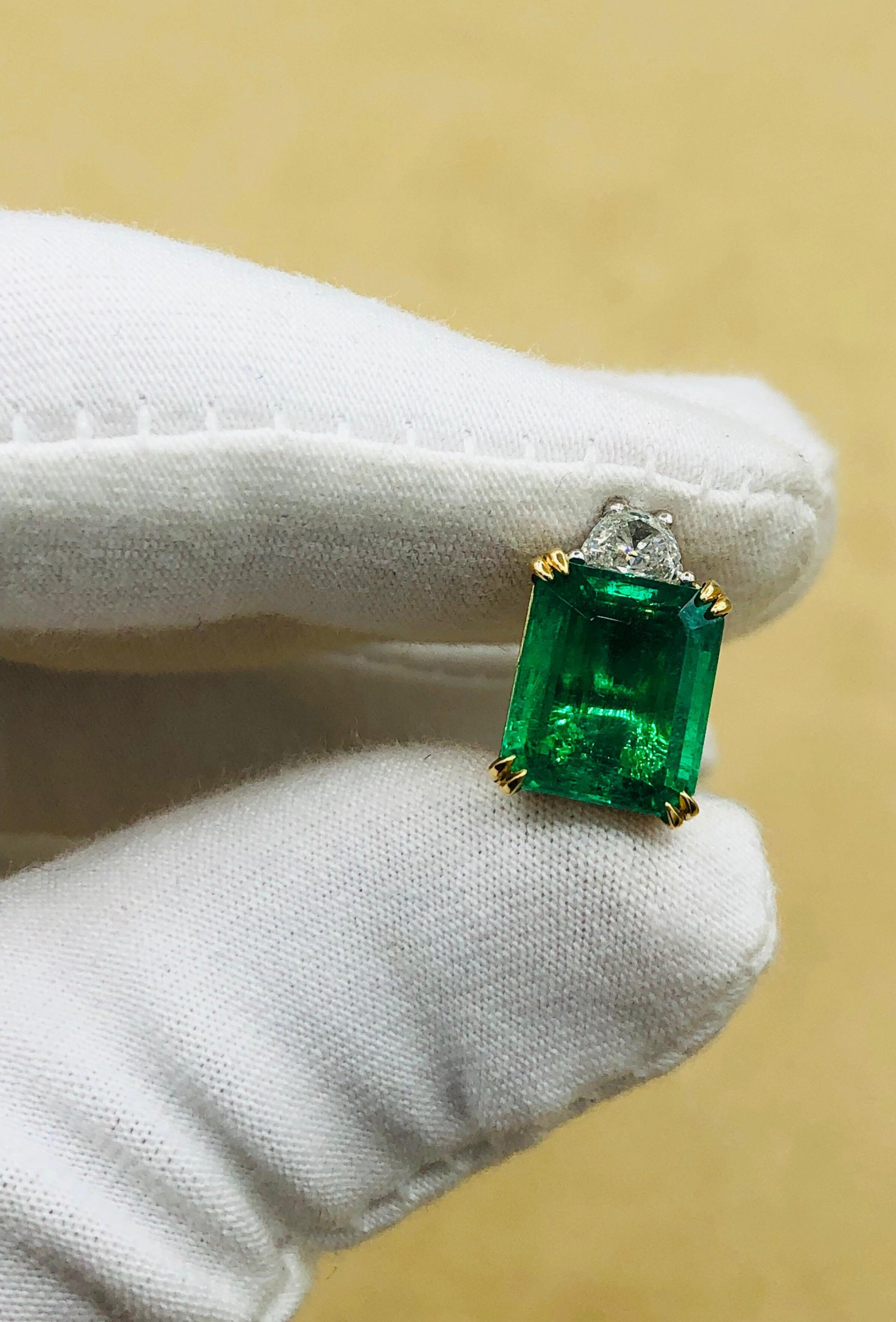 Emilio Jewelry Certified 9.65 Carat Genuine Emerald Diamond Platinum Earrings